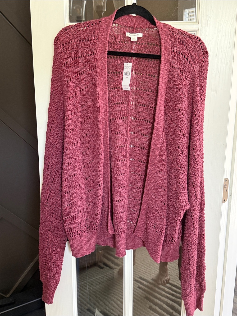 AMERICAN EAGLE Open-Front Knit Cardigan Rose Pink M NWT Boho Cottagecore